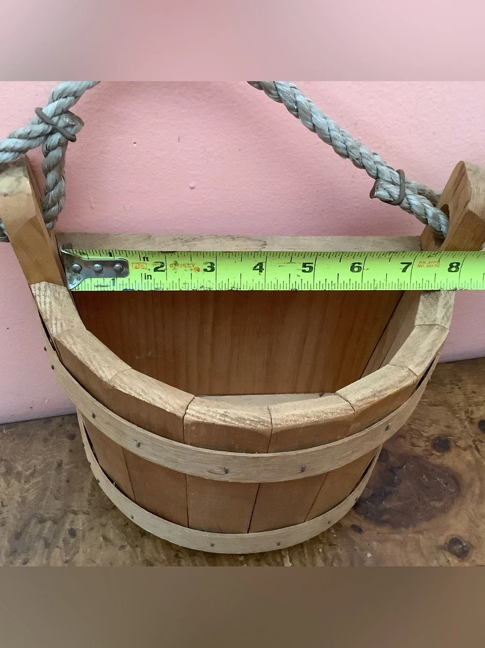 Wooden Half Bucket Basket Wall  Planter  9” X 9” X 6” By Maine Bucket Co